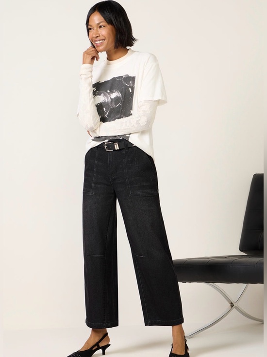 Evereve Denim - Evereve KUT from the Kloth Ashton Barrel Leg Jeans Black Sz 12 High Rise Denim